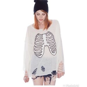 Wildfox Skeleton Ribcage Distressed Sweater
